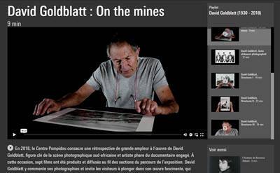 Screenshot du site web du Centre Pompidou : playlist vidéo consacrée à David Goldblatt