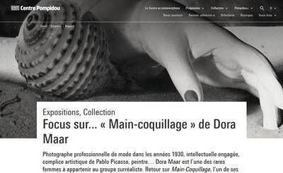 Screenshot du site web du Centre Pompidou : détail du photomontage de Dora Maar et début de l'article