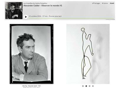 Screenshot de la page web : podcast en ligne et reproductions d'oeuvres d'Alexander Calder