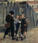 Les enfants forment un cercle autour d’un objet difficilement identifiable que tient le plus âgé du groupe.