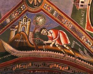 Saint Eldrade, peinture de l'abbaye de Novalesa, Italie (XIe siècle)