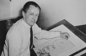 Charles M. Schulz en 1956, dessinant Charlie Brown - Roger Higgins, World Telegram staff photographer - Library of Congress