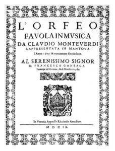 L'Orfeo de Claudio Monteverdi, Couverture de la 1re édition, Venise, Ricciardo Amadino 1609