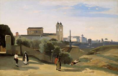 Monte Pincio, Rome, 1840/50, Jean-Baptiste-Camille Corot (1796-1875) Metropilitan Museum of Art COO Une vue pittoresque et idéalisée de Rome peinte par Corot